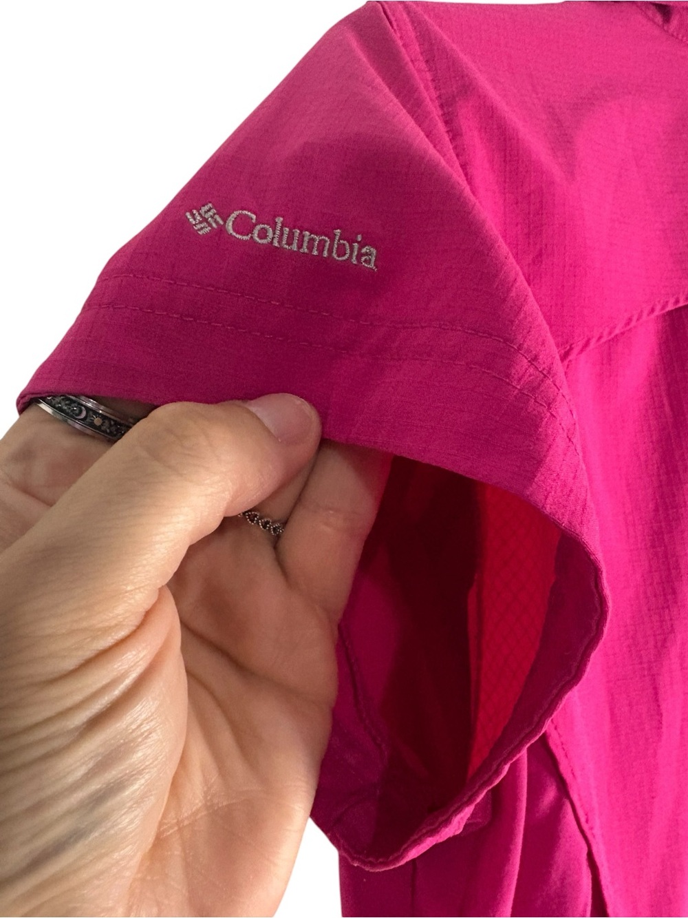 Columbia Pink Short Sleeve Button-Up Hiking Shirt 17” PTP - Picture 3 of 6
